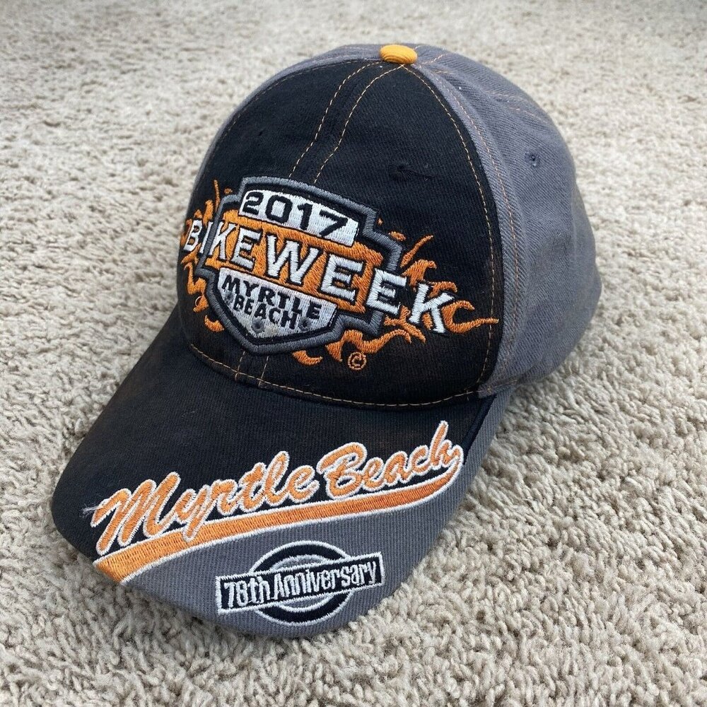 2017 Myrtle Beach Bike Week Baseball Hat 78th Anniversary Black Orange Flame Cap